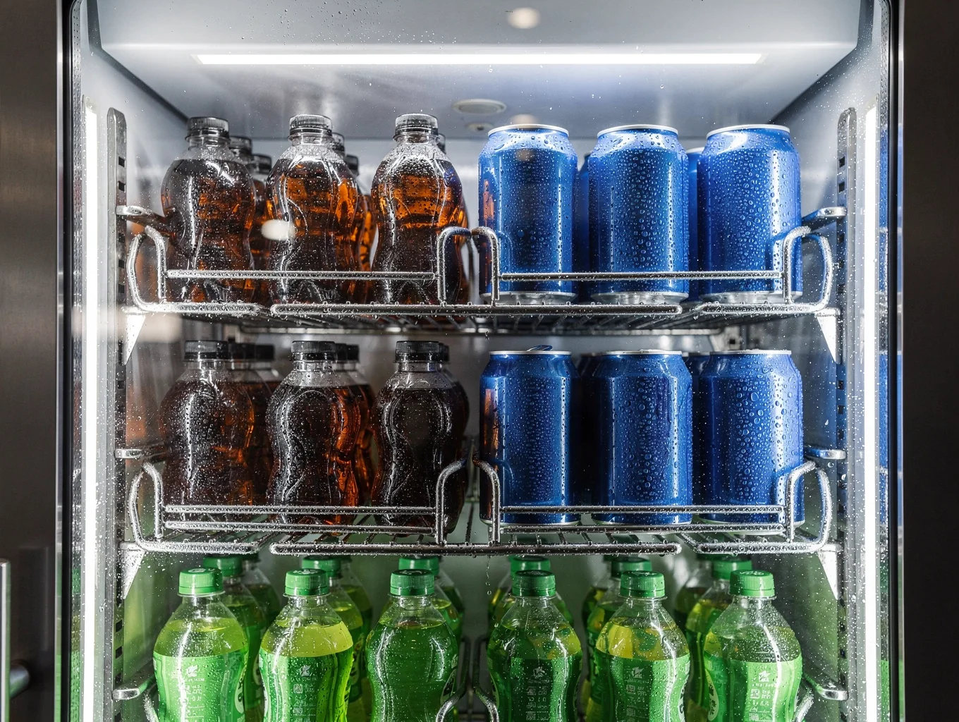 Glass door walk-in beverage cooler at convenience store