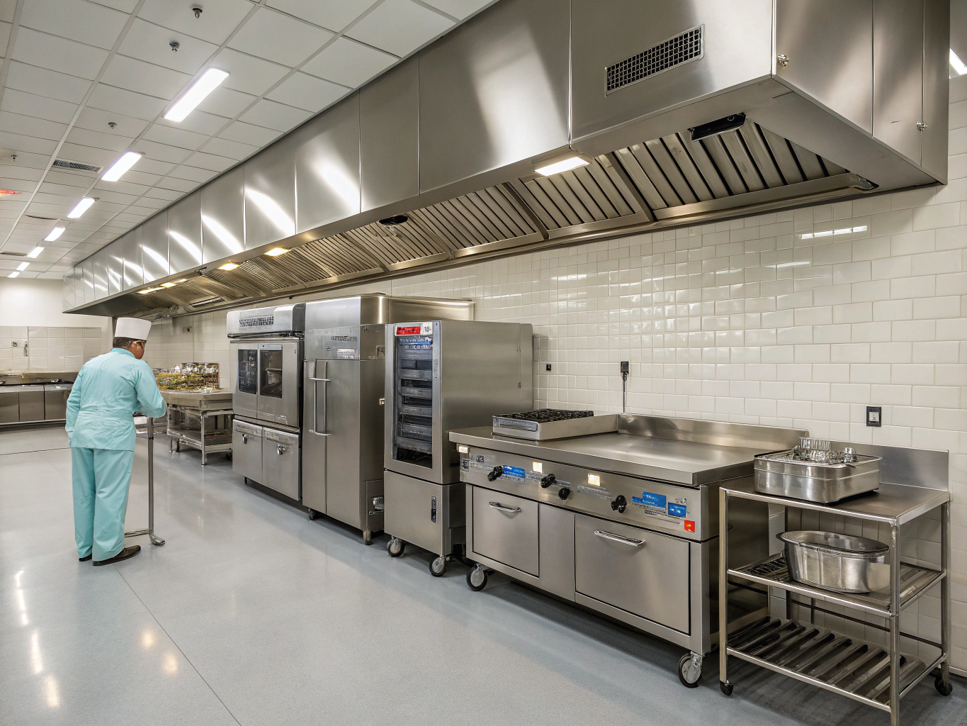Commercial kitchen stainless steel refrigeration and walk-in cooler in Stonecrest