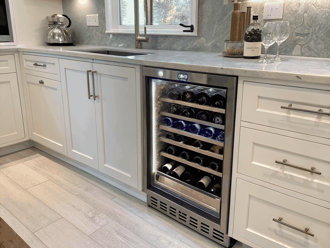 Under-counter commercial beverage cooling system in restaurant bar