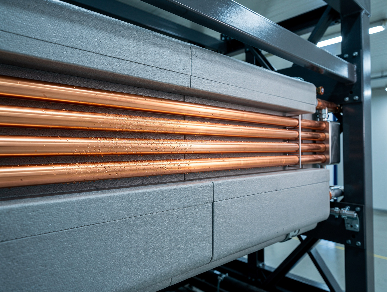 Close-up of a refrigerator compressor unit and sealed system lines